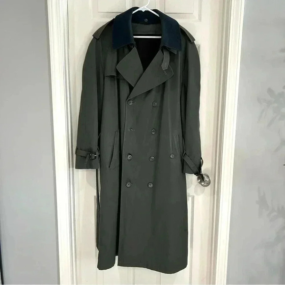 VTG 90 Stafford Trench Coat Removable Lining Men Size 44 Reg Button Up Belt Flaw - Picture 3 of 16
